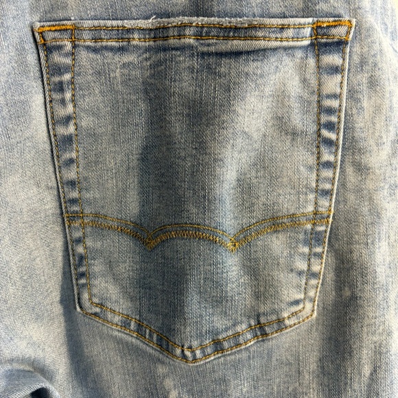 AMERICAN EAGLE Sz 38 x 32” Slim Straight Mid-Wash Splatter Colourway Zipper - Picture 7 of 10